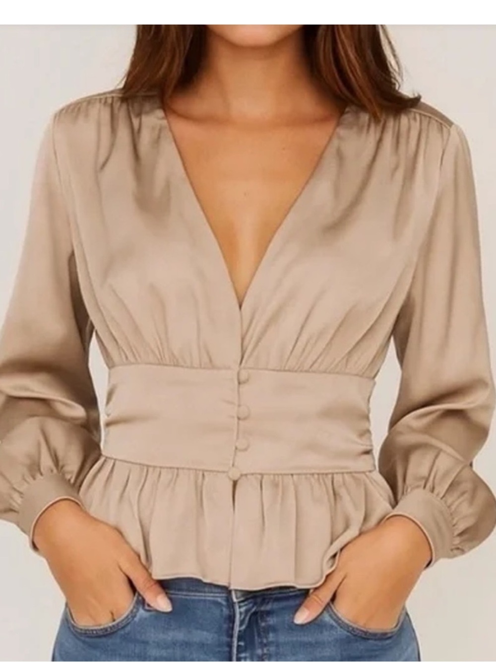 Jason Wu Satiny Silky Peplum Low Cut Blouse Sz XS